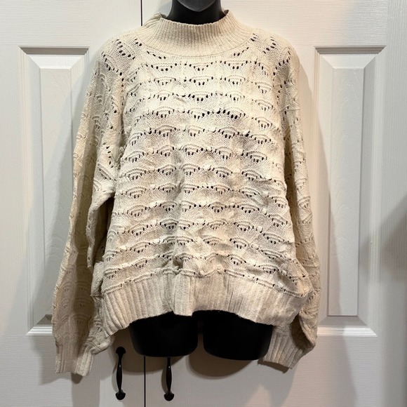 Time and Tru Women Cream Cable Knit Mock Neck Sweater Metallic Thread XL - Picture 2 of 4